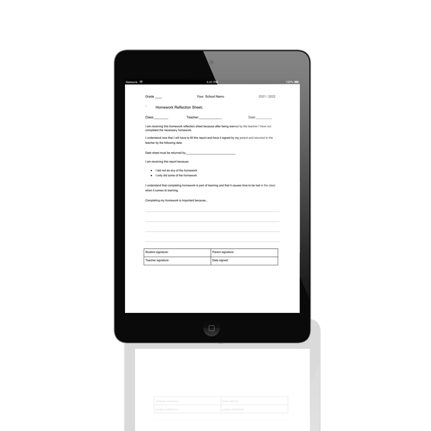 homework reflection sheet