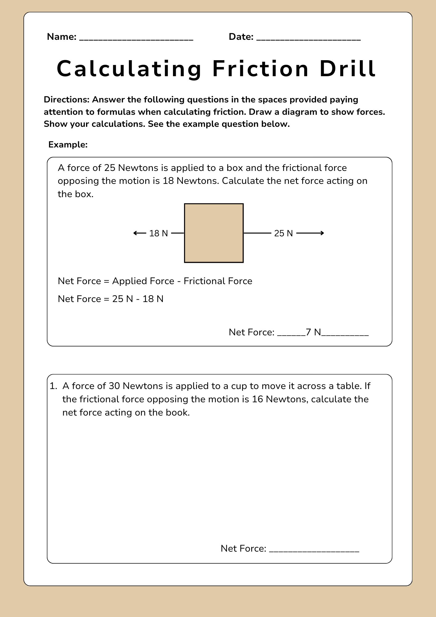 friction worksheet