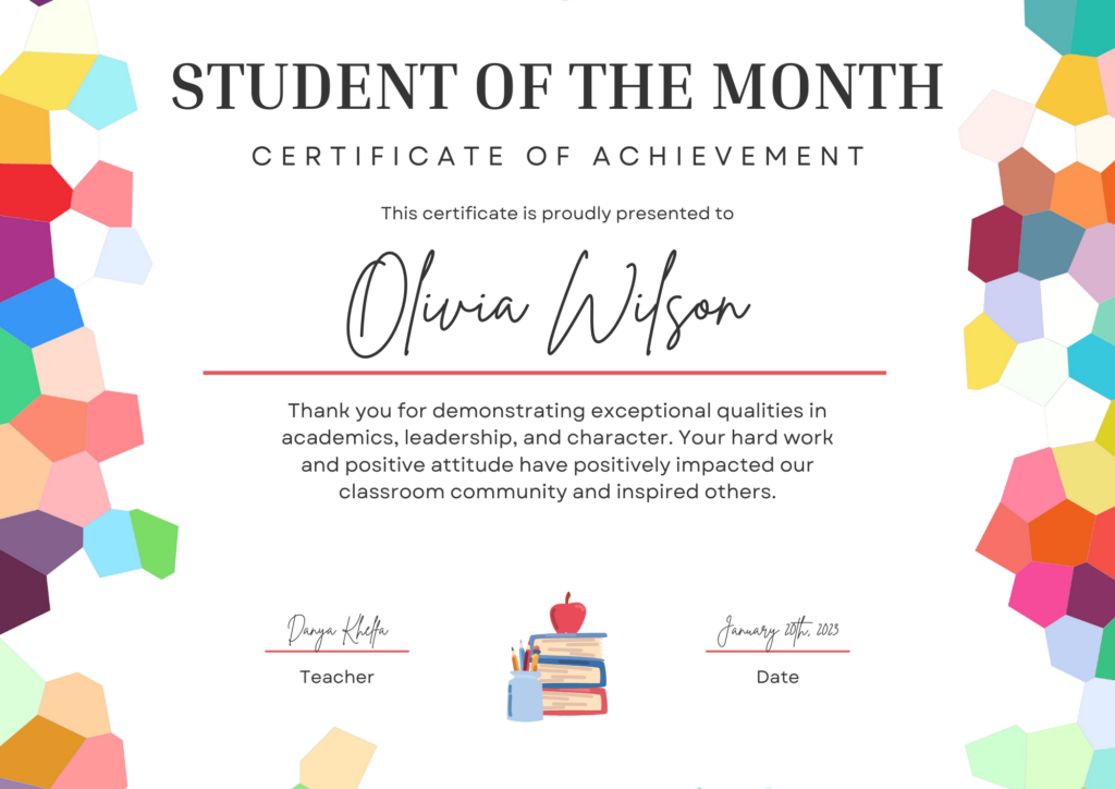 student of the month certificate sample 