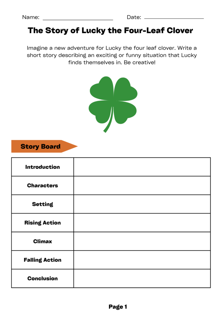 a march themed clover story worksheet