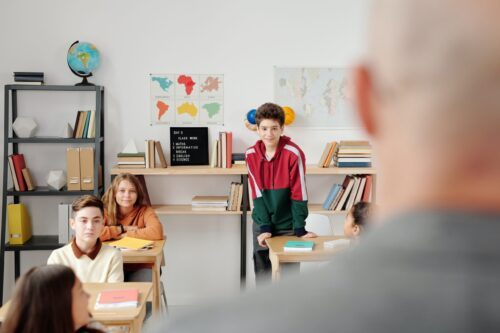 sitting in the classroom